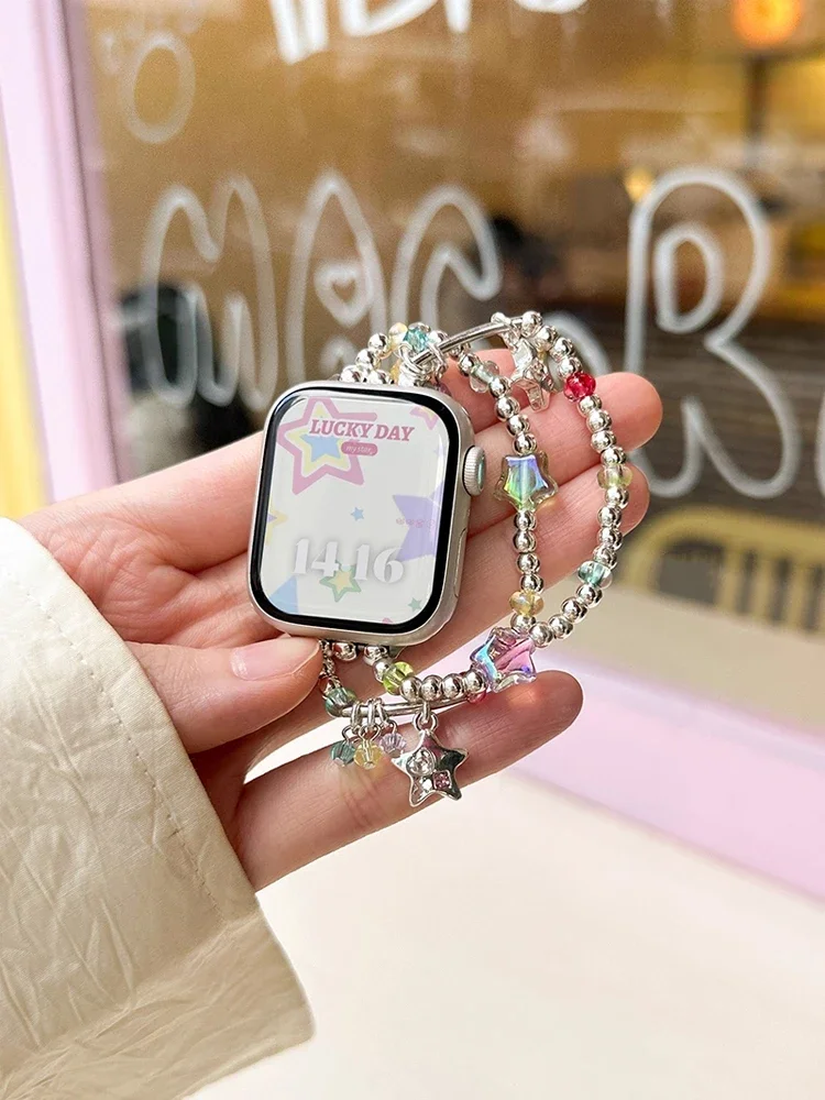 

Эластичный ремешок с сердечком для iWatch Ultra 10 9 8 7 6 5 Se 4, металлический ремешок-браслет для Apple Watch 38 мм 40 мм 41 мм 42 мм 45 мм 46 мм 49 мм