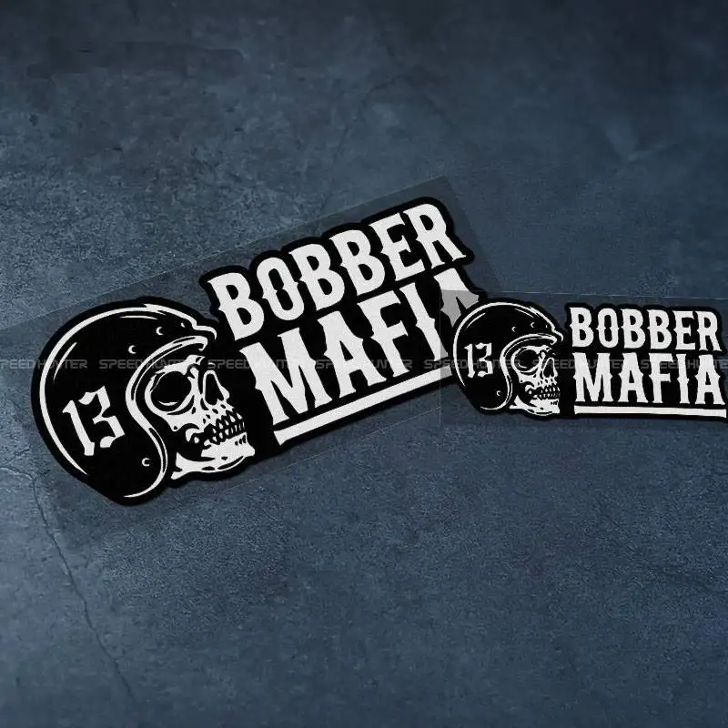 Retro Bobber Mafia Skull Motorcycle Sticker, Waterproof Durable Vinyl Decal for Racing Helmet Easy Installation
