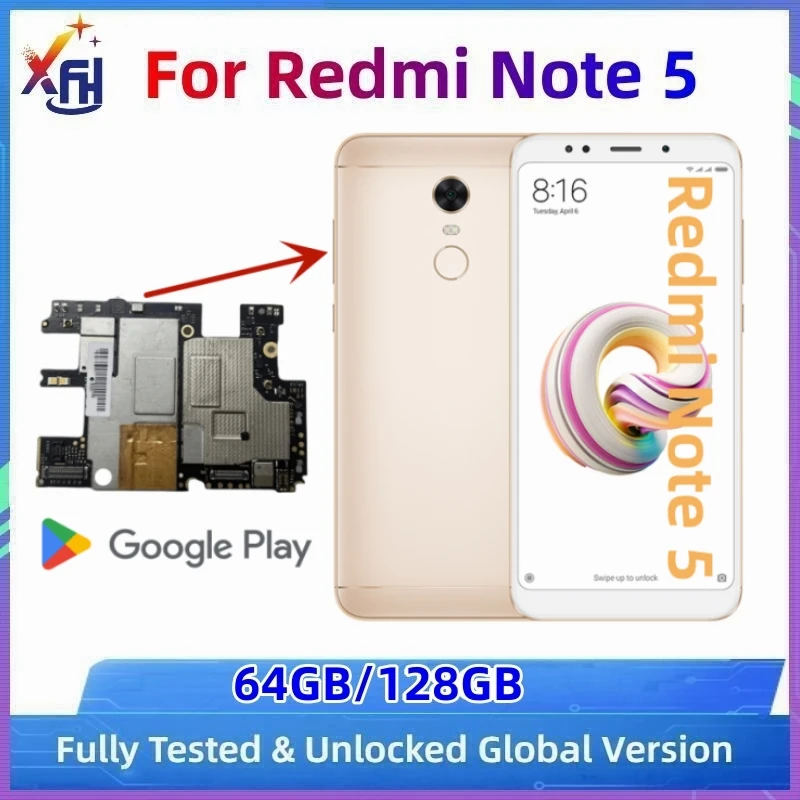 Xiaomi Redmi not 5 için anakart, orijinal Unlocked anakart, küresel Firmware, elektronik ana PCB kurulu, 64GB, 128GB ROM