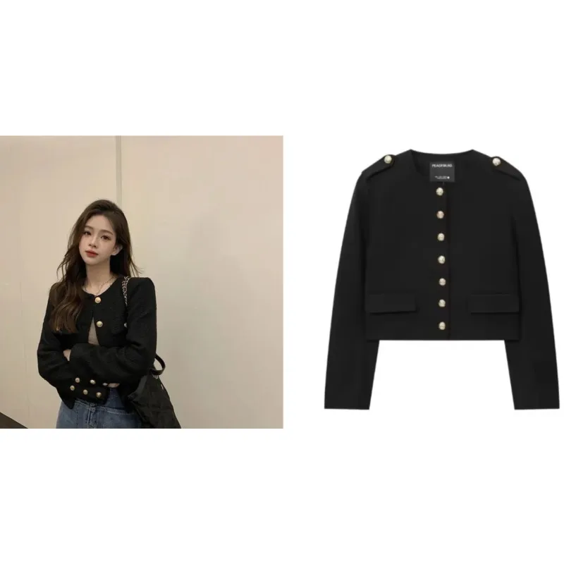 

Women Jacket with Epaulet and Button Autumn Long Sleeve O Neck Short Jacket With Pcoket Causal Female Jacket