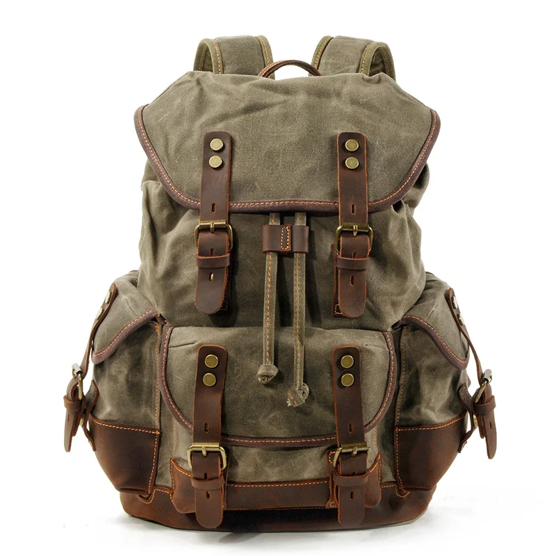 

Waterproof Waxed Canvas Backpack Men Backpacks Vintage Rucksack Travel School Bag Laptop Bagpack Retro shoulder bookbags