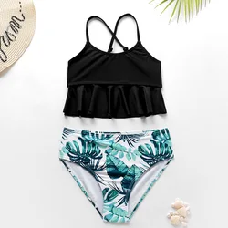 5-12Years Print Kids Girls Bikini Set 2026 Ruffle Baby Kids High Waist Swimsuit Summer Students Child Swimwear Biquini Infantil