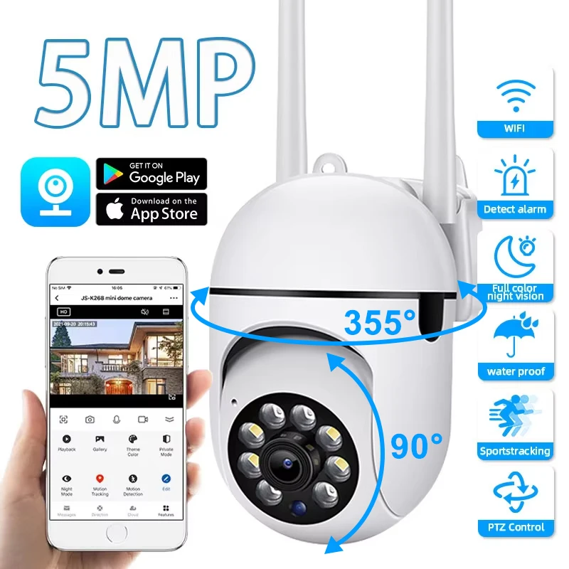 

5MP Wireless PTZ WIFI Camera HD Lens Screen IP Camera Outdoor Auto Tracking Home Security Video Surveillance IP66 Waterproof Cam