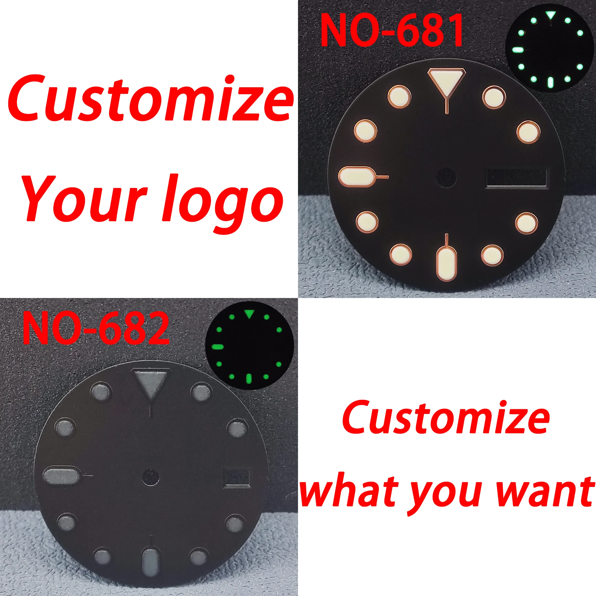 Quadrante NH35 nuovo quadrante luminoso calendario singolo/doppio quadrante diametro 28.5mm con supporto logo stampato al laser