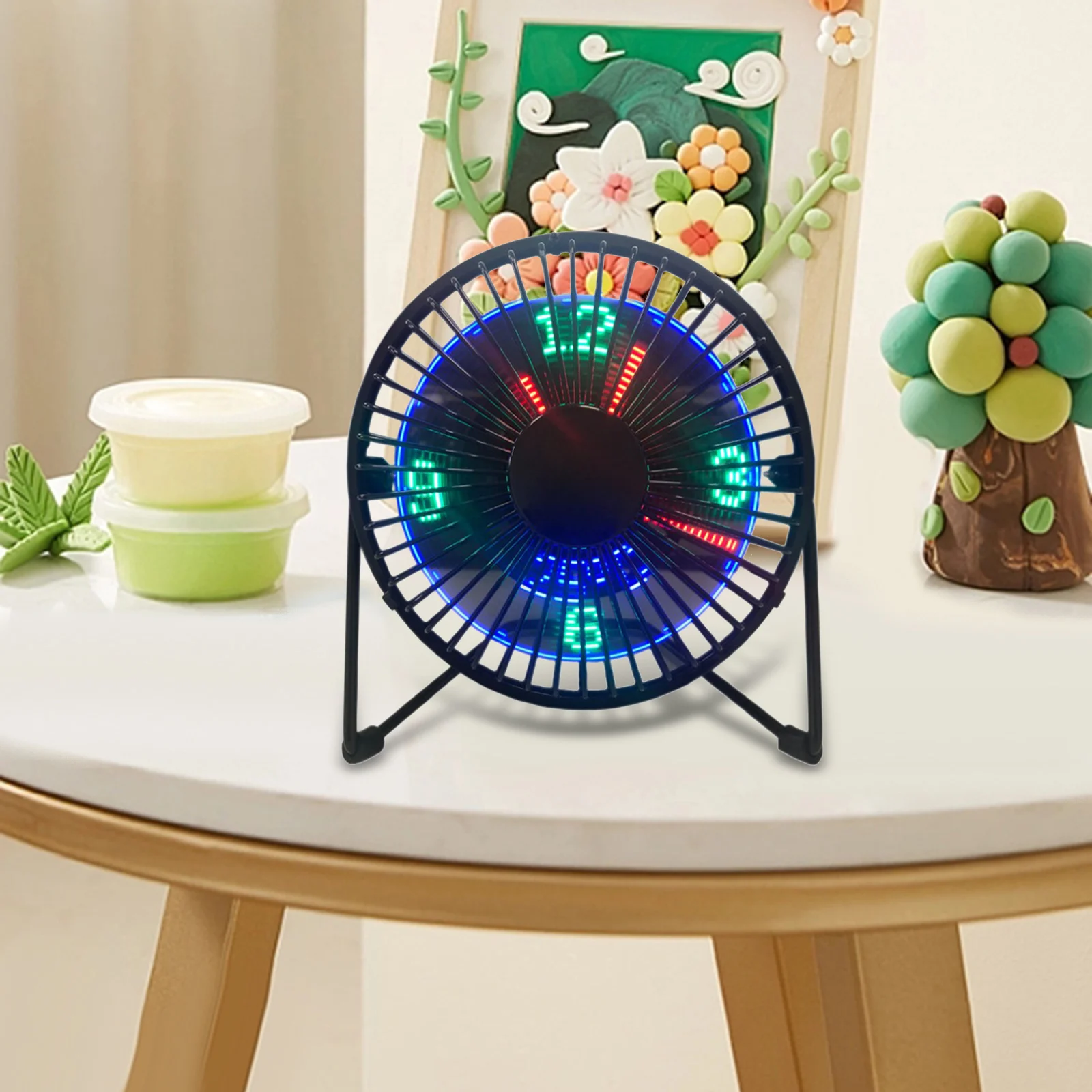 Ventilador de mesa con reloj LED USB, dispositivo de mano con función de visualización en tiempo Real, para verano, oficina, dormitorio, hogar y viaje