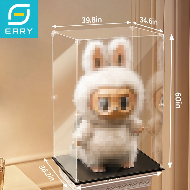 

Eary Transparent Display Case for Zimomo Premium Acrylic Display Box For Labubu Angel Dolls Dustproof Storage Easel Accessories