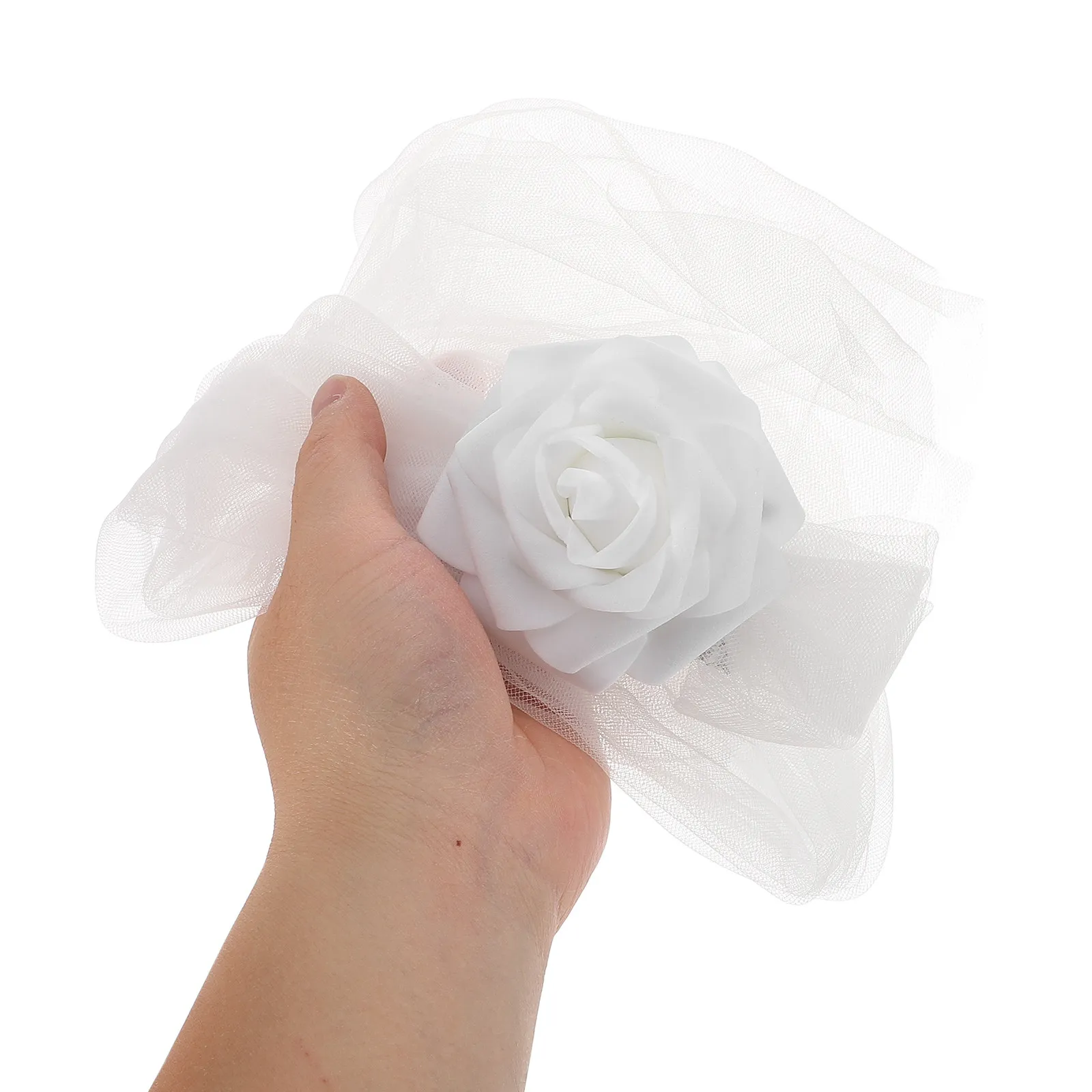 Artificial Floral Chair Sashes White Elegant Tulle-Bound Wedding Chair Decor for Church Ceremonies Banquet Aisle Flowers Party view 6