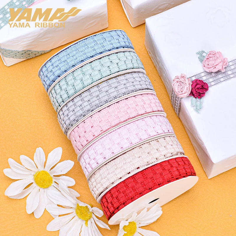 YAMA-Hollow Plaid Weaving Ribbon, DIY Gift Box Packaging, Flower Hair Accessories Decoration, 16mm, 10Yards/Roll