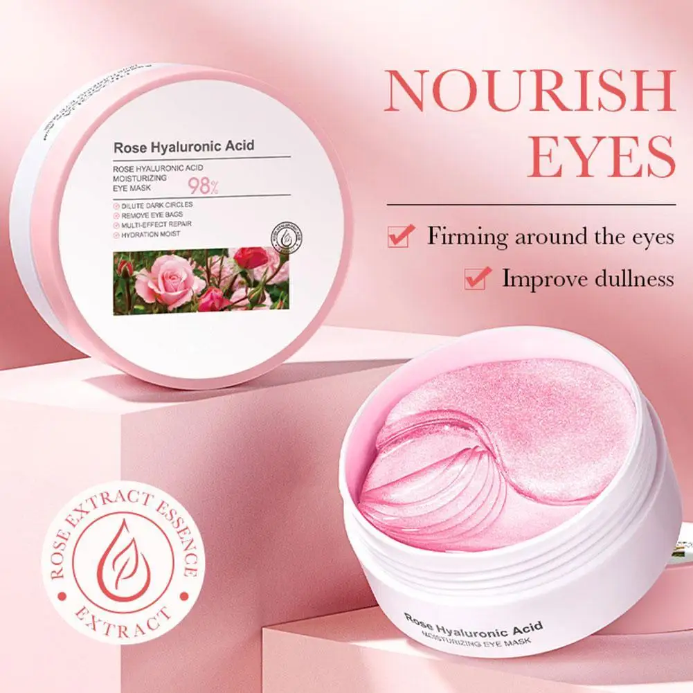 60pcs Rose Hyaluronic Acid Eye Mask Anti Dark Circles Eye Bags Moisturizing Anti-Wrinkle Eye Patches Skin Eye Care