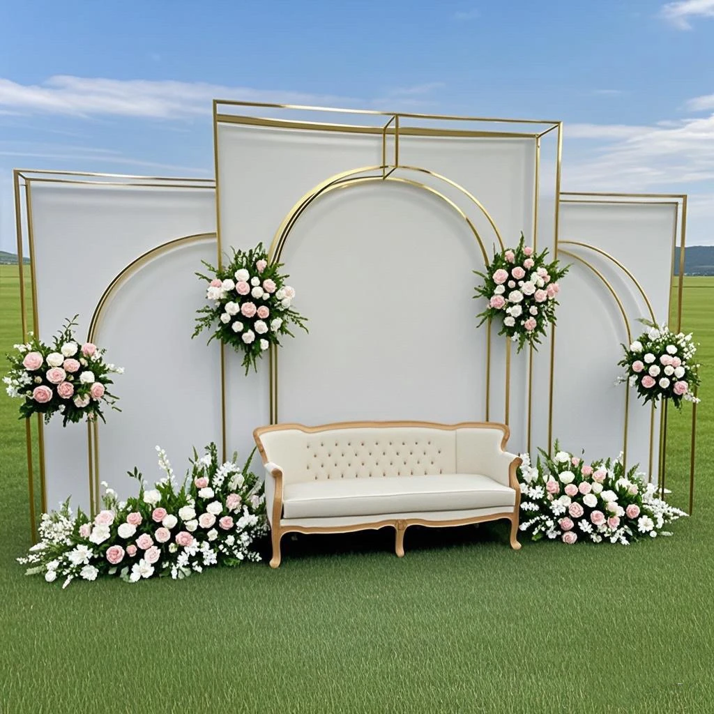 

Luxury geometric wedding decoration arch, indoor outdoor decor, birthday party stage floral arrangement frame background decor