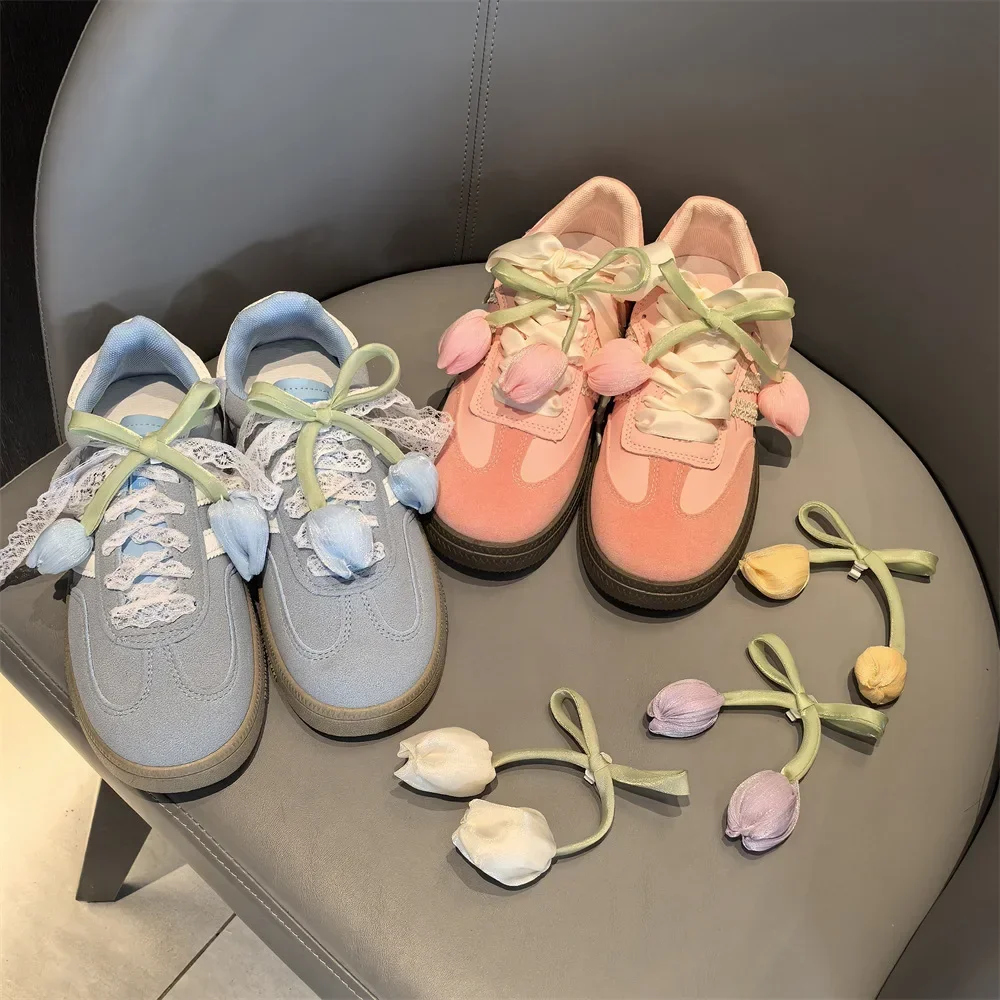 Detachable Tulip Flower Bow Shoe Charms Floral Shoe‑lace Decor Ornaments Removable Cute Accessorie For Women Sneakers Decoration