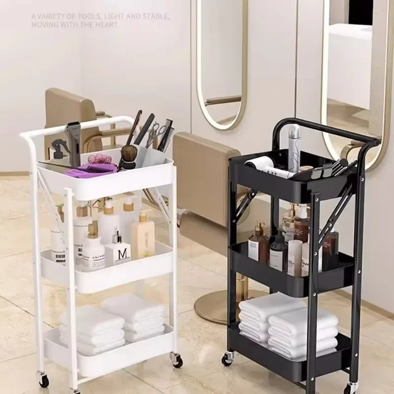 Folding Storage Multifunctional 3 Tiers Trolley Rack Cart with Wheels Multi Storey Snacks Shelving Bedroom Kitchen Living Room