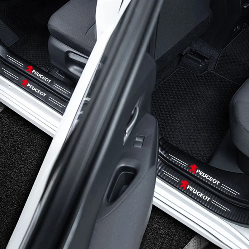 1/4/5Pcs Car Door Sill Scuff Plate Decor Carbon Fiber Stickers For Peugeot 208 4008 3008 308 408 2008 5008 207 508 607 106 406