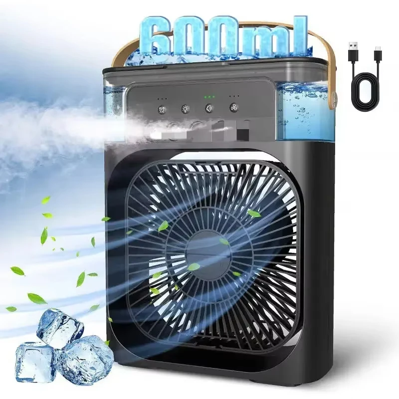 3 In 1 Fan AIr Conditioner Household Water Mist USB Fan Small Air Cooler LED Night Light Portable Humidifier Air Adjustment Fan