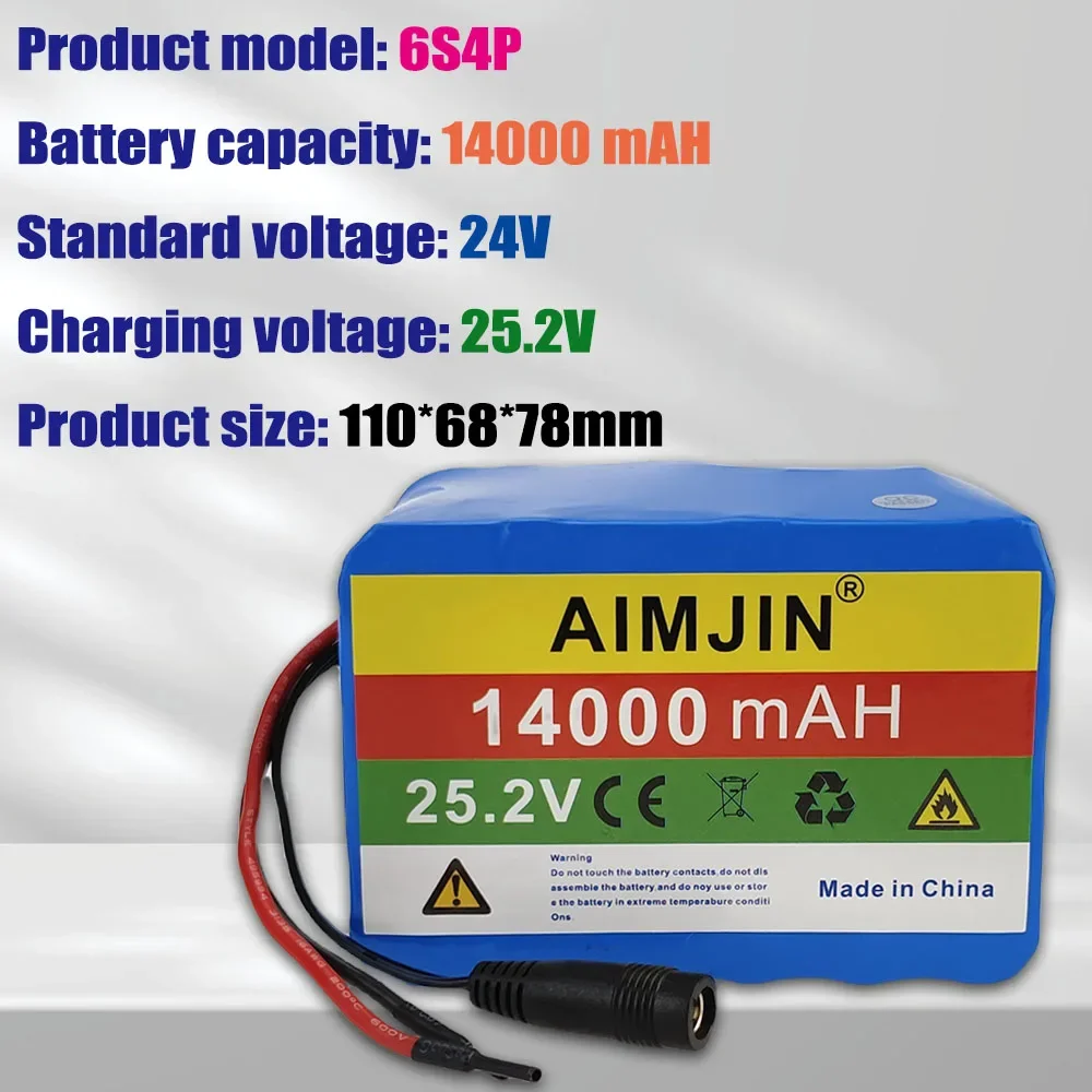 

NEW 6s4p 24V 14Ah 18650 Battery Lithium 25.2v 14000mAh high power battery 500W, BMS Li Ion Battery Pack