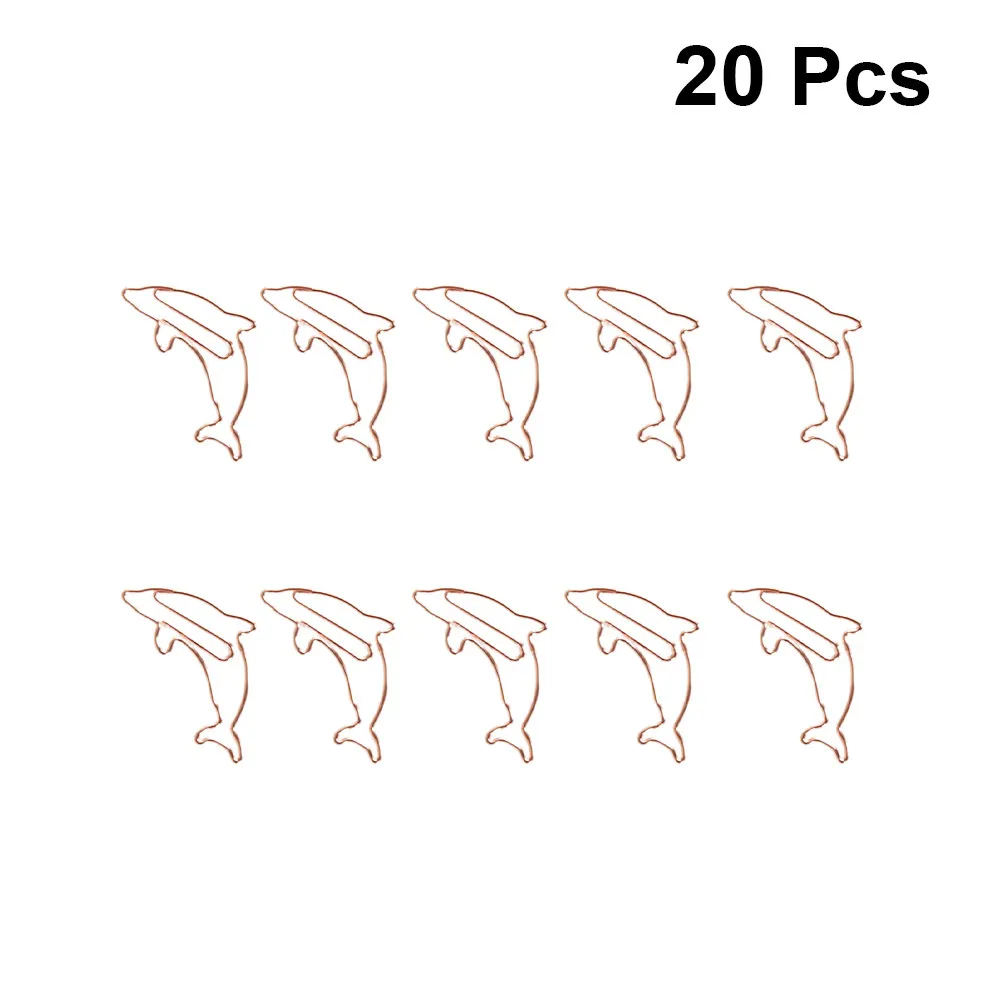

20Pcs Creative Metal Paper Clips Dolphin Shape Rose Gold Note Marker Photo Clip Document Clamp Bookmark Organizer