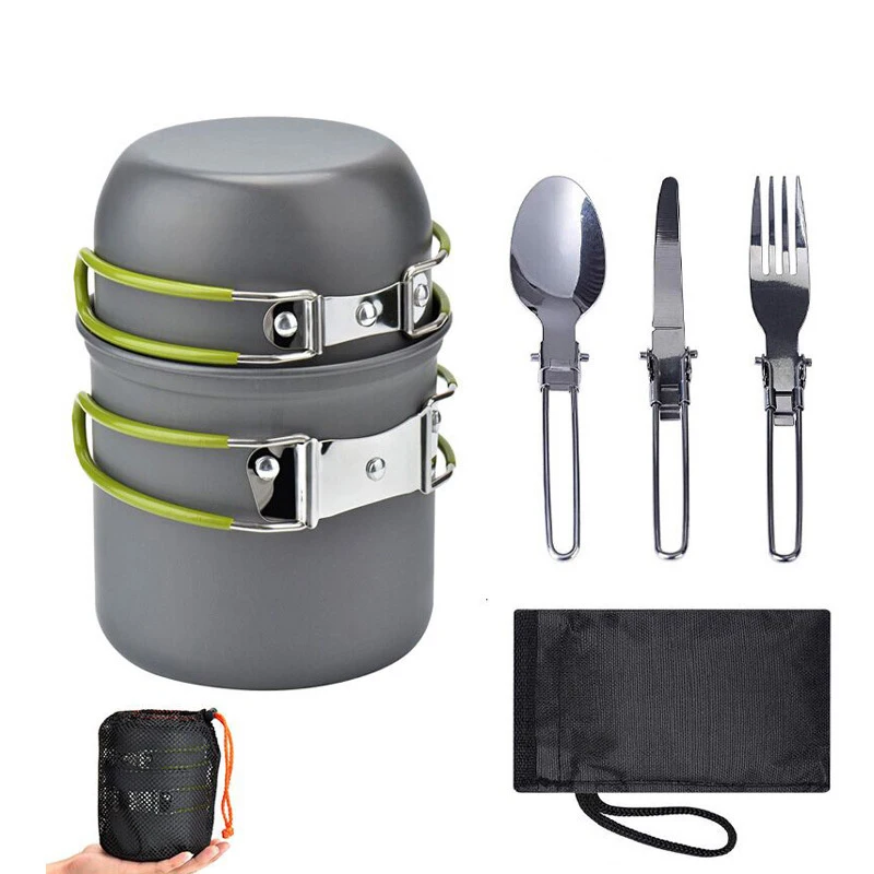 Outdoor Supplies Camping Pot Set Portable 1-2 Person Picnic Stove Cooker Set AT101-2 Combination Set