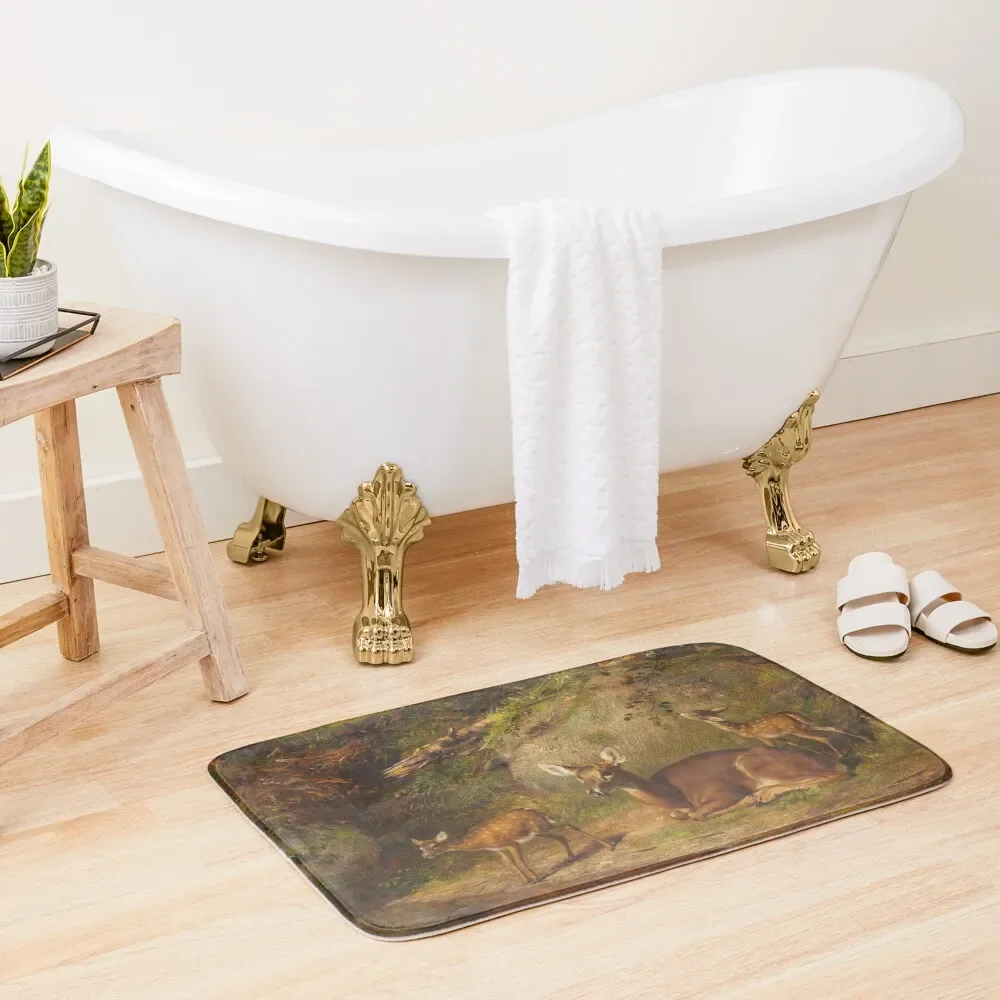 

Arthur Fitzwilliam Tait - Doe And Two Fawns Bath Mat Carpets For The Bathroom Wc Foot Bathroom Mat