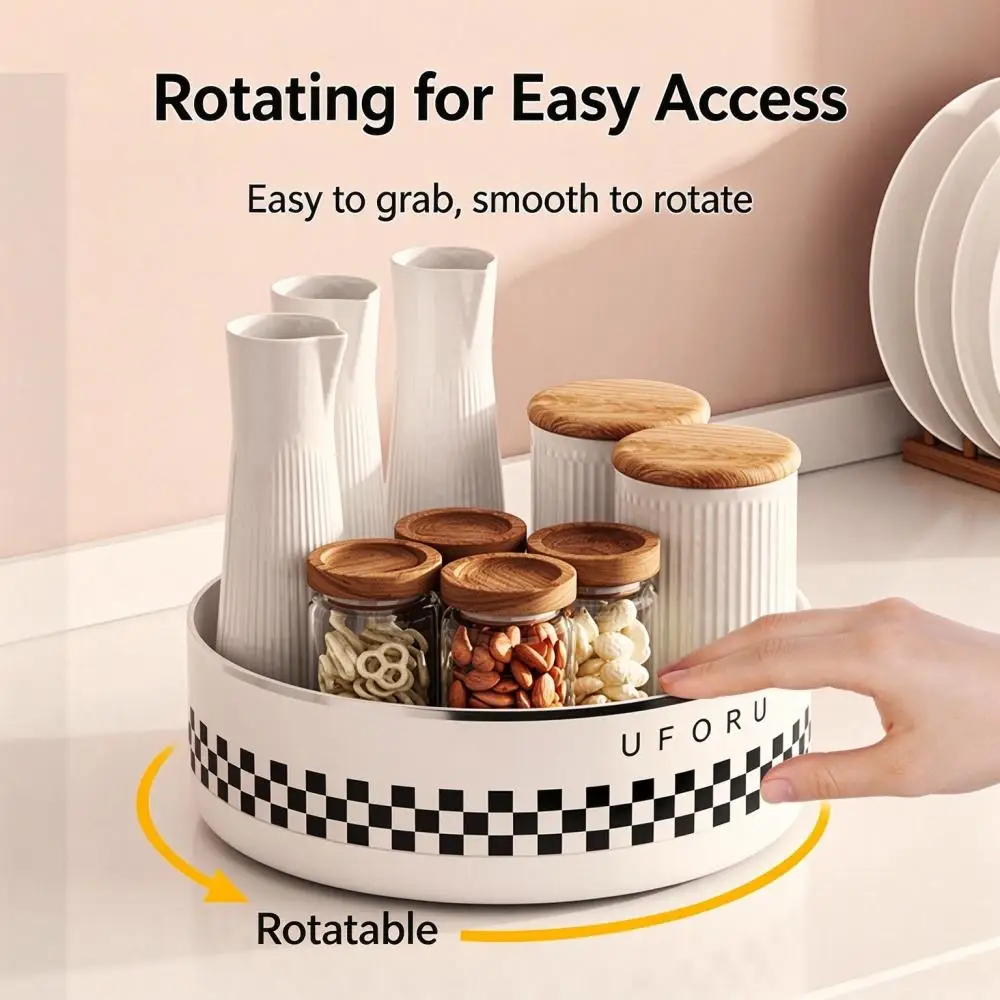 Rotating Spice Rack Organizer, Multi-Function Kitchen Seasoning Storage for Oil Salt Soy Sauce Vinegar, Plastic Countertop Caddy