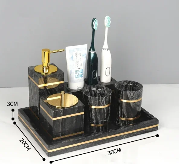 

Natural Marble Bathroom Kit Gold Luxury Soap Dispenser Cotton Swab Container Soap Pan Bathroom Accessories