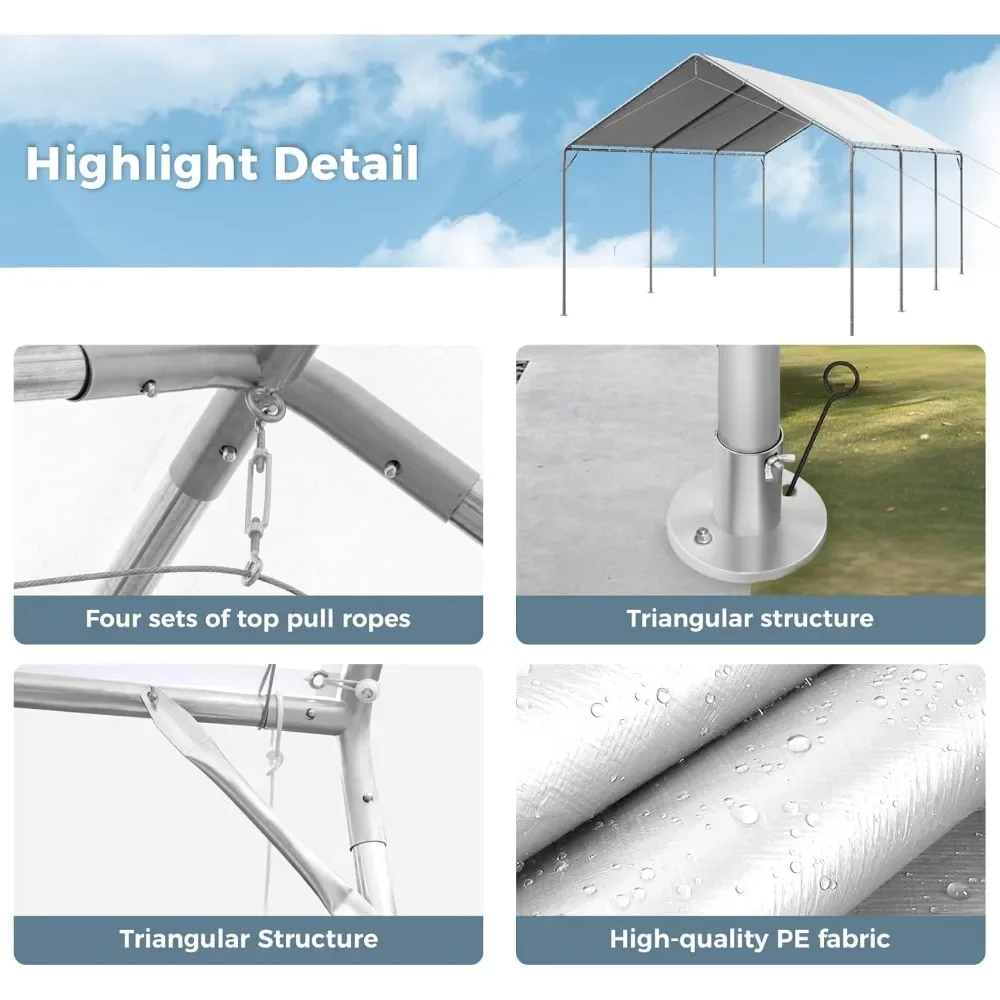 Сверхмощный автомобильный навес 12 футов X 20 футов со стальным каркасом с порошковым покрытием, портативный автомобильный навес, палатка для вечеринок, укрытие для гаража, лодки, водонепроницаемое