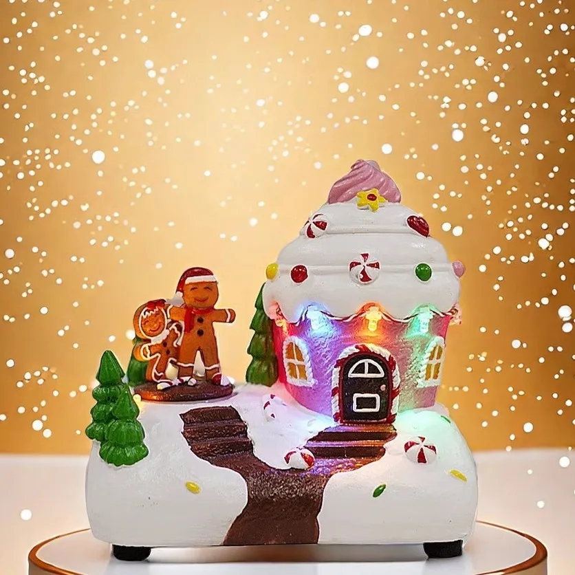 New foreign trade music box Christmas new luminous resin snow house