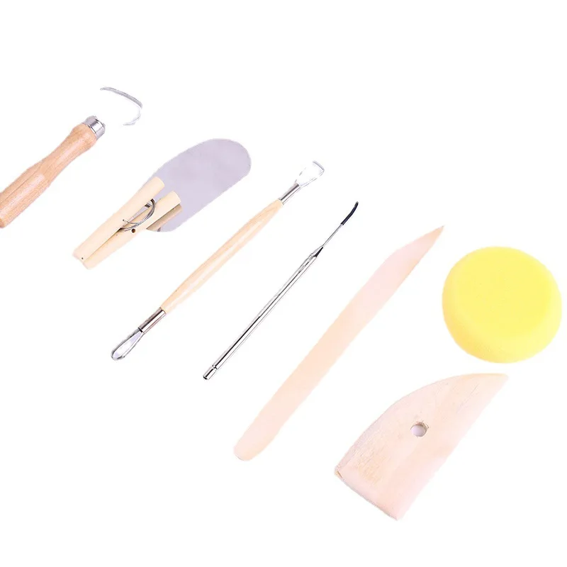 8-piece set of clay tools, burr-free handmade logs, 8-piece set with clay knife, ceramic clay tool set