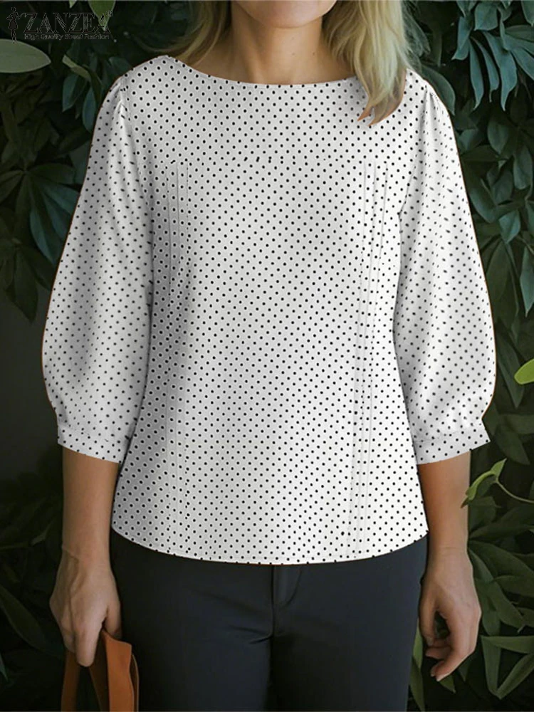 

Polka Dot Tops Women Vintage Blouses Summer Spring 3/4 Lantern Sleeve O Neck Blusas ZANZEA 2025 Oversized Casual Tunics