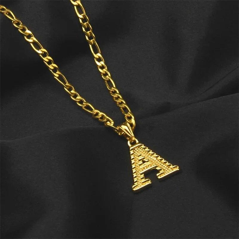 Shamty A-Z Letters Pendant Necklaces For Women Men Girls English Initial Alphabet Figaro Chains Gold Color Jewelry Couple Summer