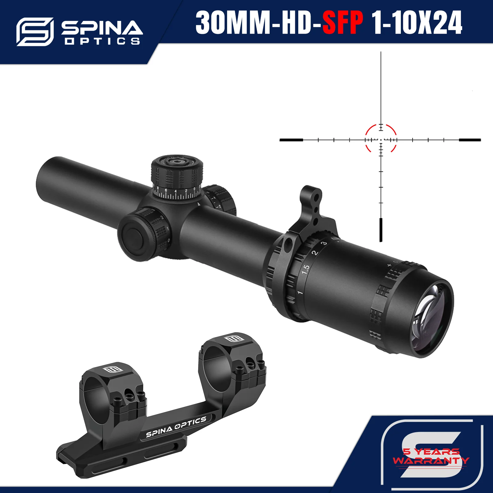 SPINA OPTICS JungleShade 1-10x24 LPVO Second Focal Plane Tactical Scope w high impact Resistance&Diluted Recoil Mount