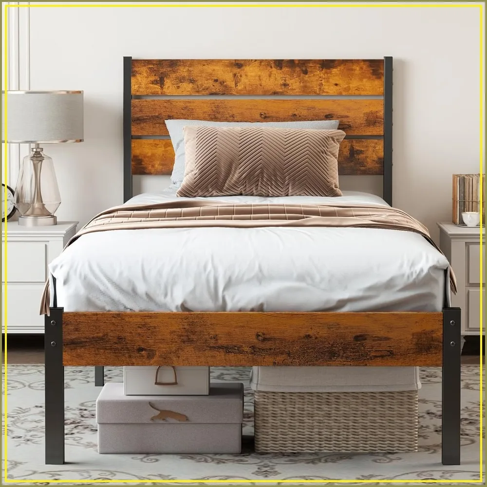 Twin Size Metal Platform Bed Frame With Headboard And Footboard, No Box Spring Needed, 800Lbs Sturdy Wooden Slats Support, Noise Free, Easy Assembly