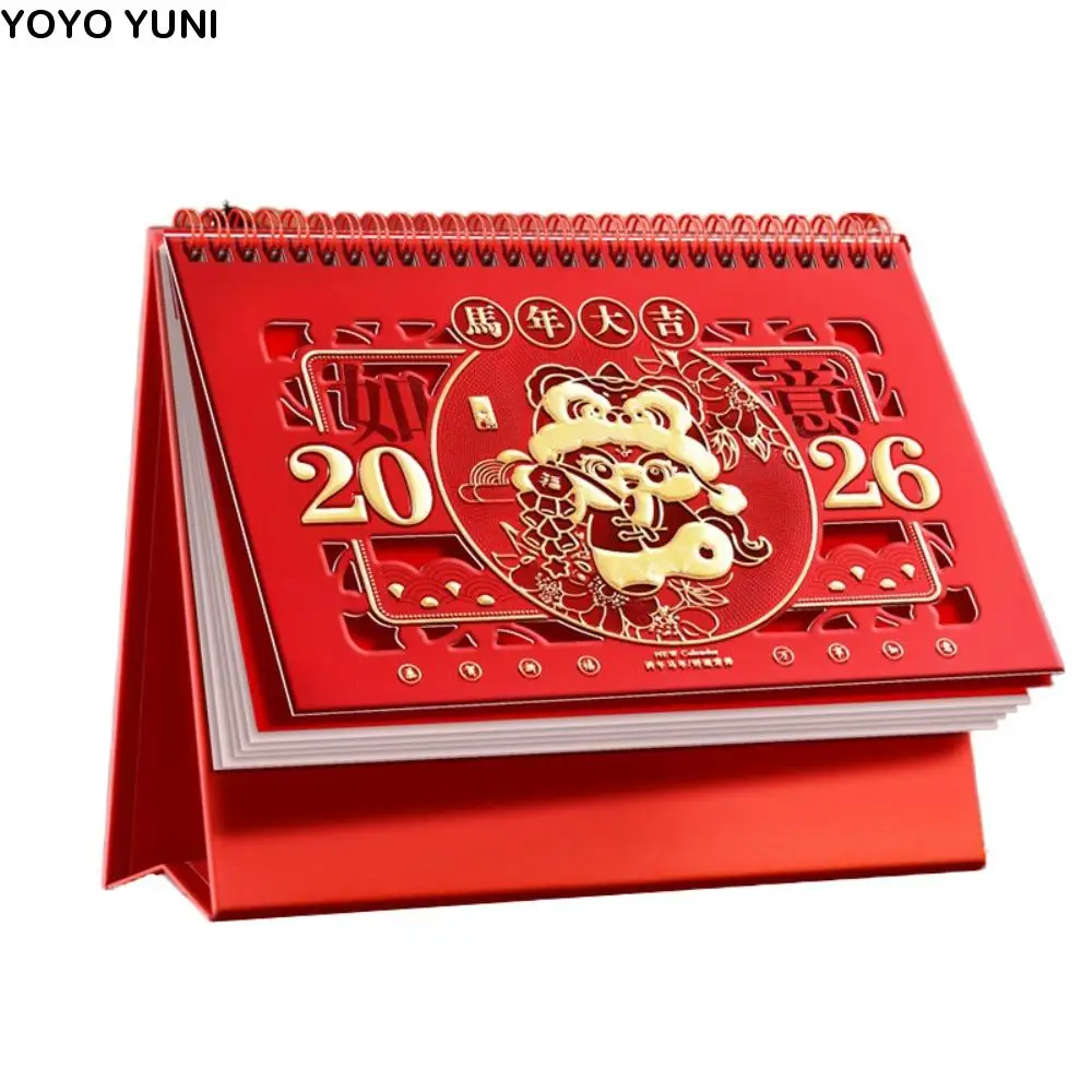 

Horse Year 2026 Desk Calendar Traditional Zodiac New Year Calendar Date Display Cartoon Standing Flip Calendar Office Use