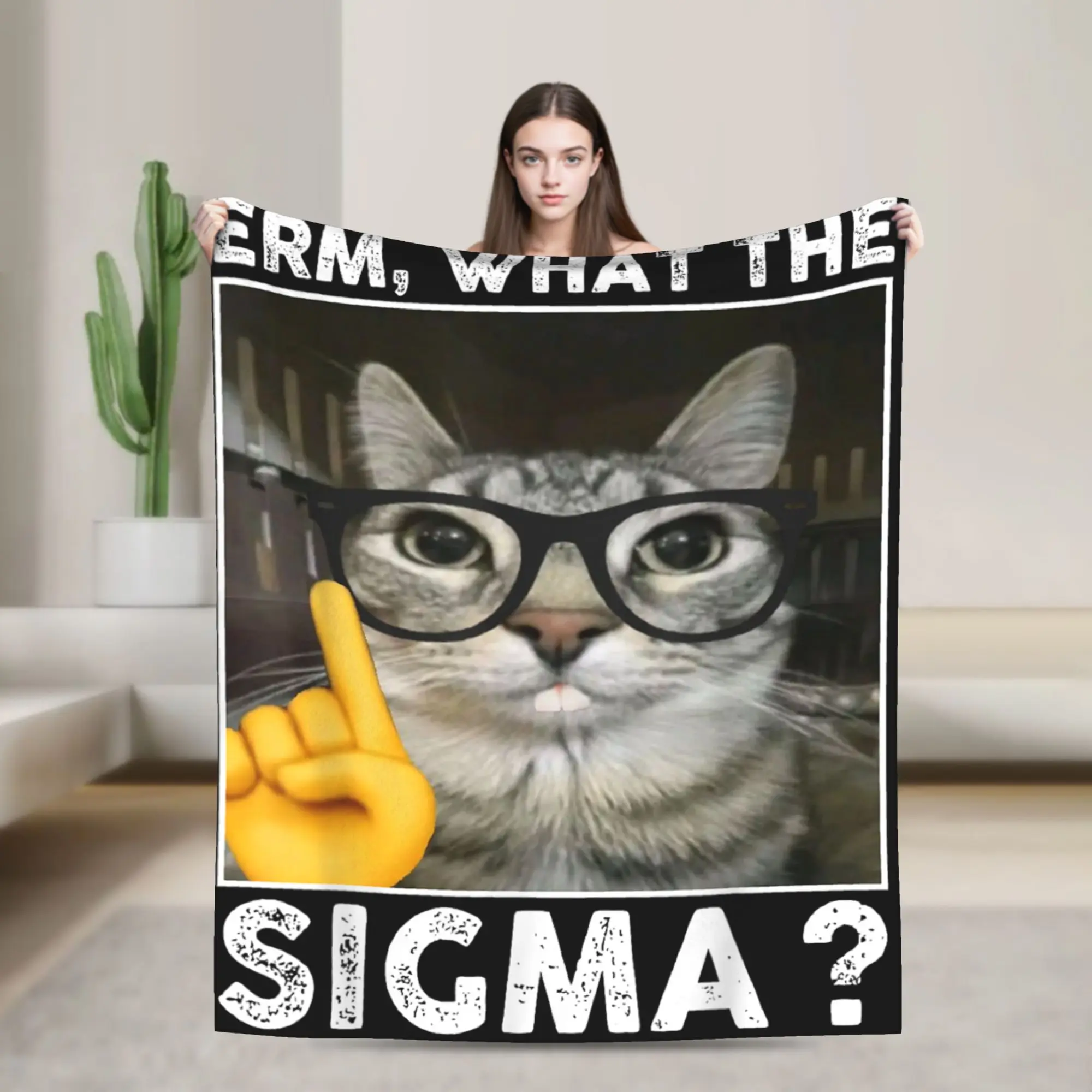 Erm   What the Sigma Cat Meme Funny Cat With Sunglasses Flannel Blankets Super Soft Throw Blanket for Bedspread Sofa Bed Cover