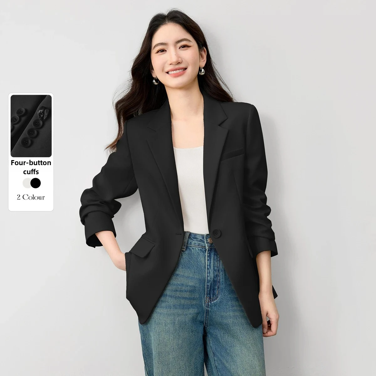 

SENTUBILA офисный пиджак для женщин, осенние классные куртки 2025 года, однотонный прямой пиджак на одной пуговице, женская одежда 153X80241