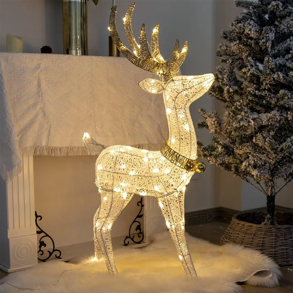 

Reindeer Christmas Decorations, 48 Inch Outdoor Deer Lights, Prelit White Standing Reindeer with 70 Warm White LED for Indoor