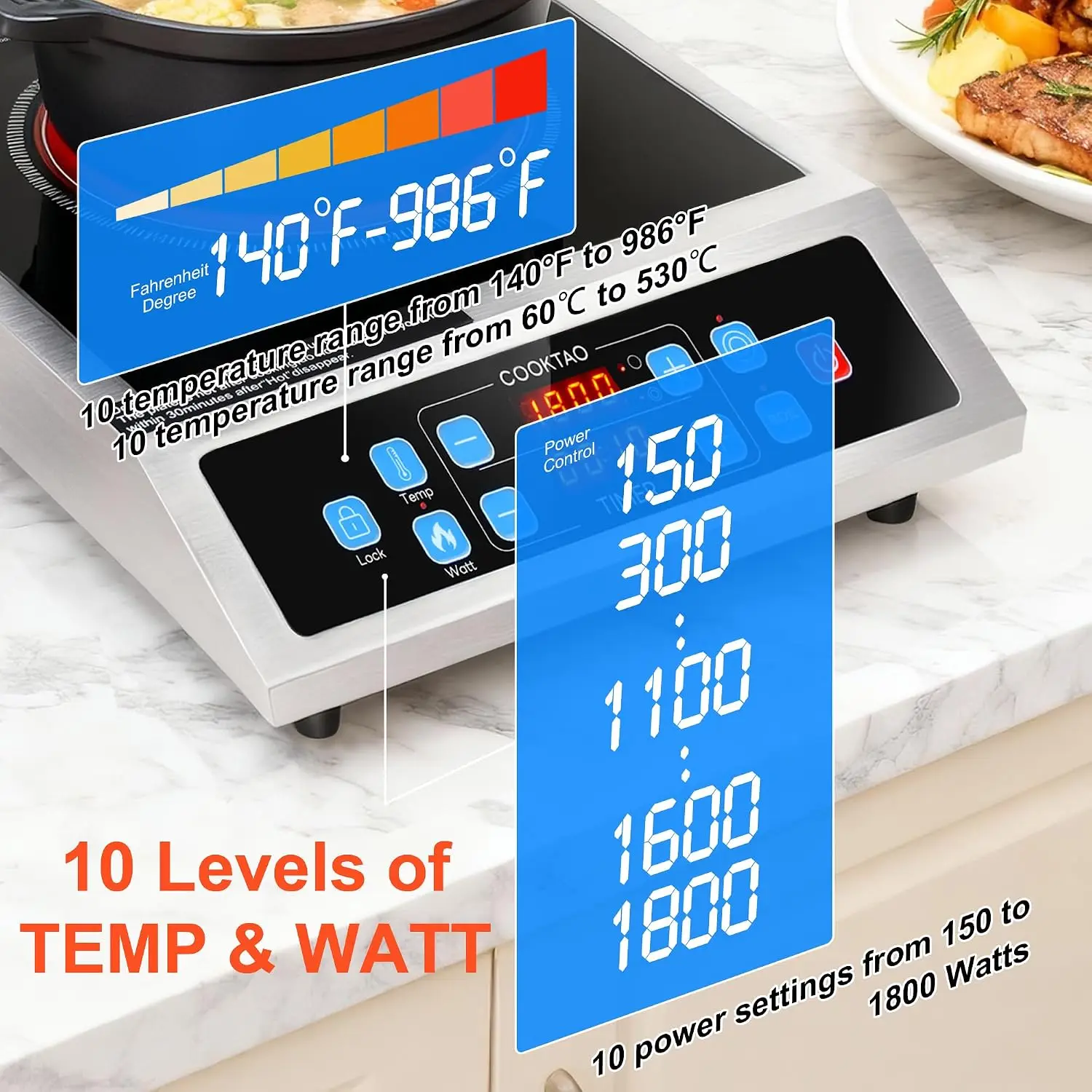 Dual Coils Design of Stainless Steel Single Burner Electric Cooktop, 1800W Commercial Ceramic Infrared Cooking Hot Plate