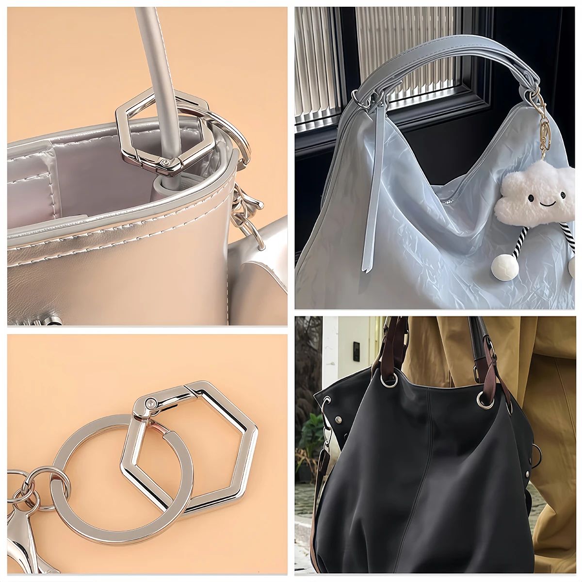 2 Stück Sechskant-Federverschluss-O-Ring-Schnalle, zum Öffnen geeignet, für Leder, Taschen, Handtaschen, Gürtel, Riemen, zum Verbinden von Schlüsselringen, Anhängern, Schlüsselketten, Druckverschluss, Clip – Detail 6
