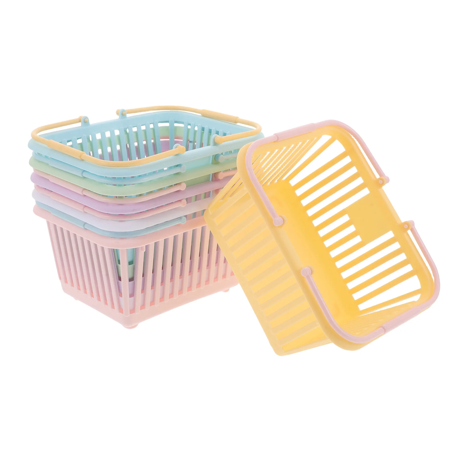 6 قطعة سلال تسوق صغيرة باستيل البلاستيك اللعب سلة الغذاء للأطفال التظاهر اللعب خفيفة الوزن المحمولة عربة بقالة لعب الأدوار #4