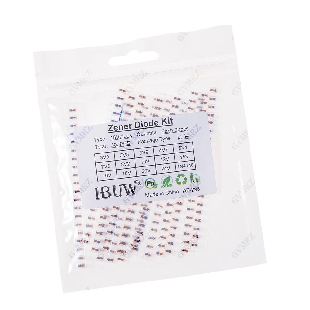 300PCS 16Values Zener Diode Kit 3V0-24V 1N4148 LL34 for Voltage Regulation Projects 3V0 9V 24V