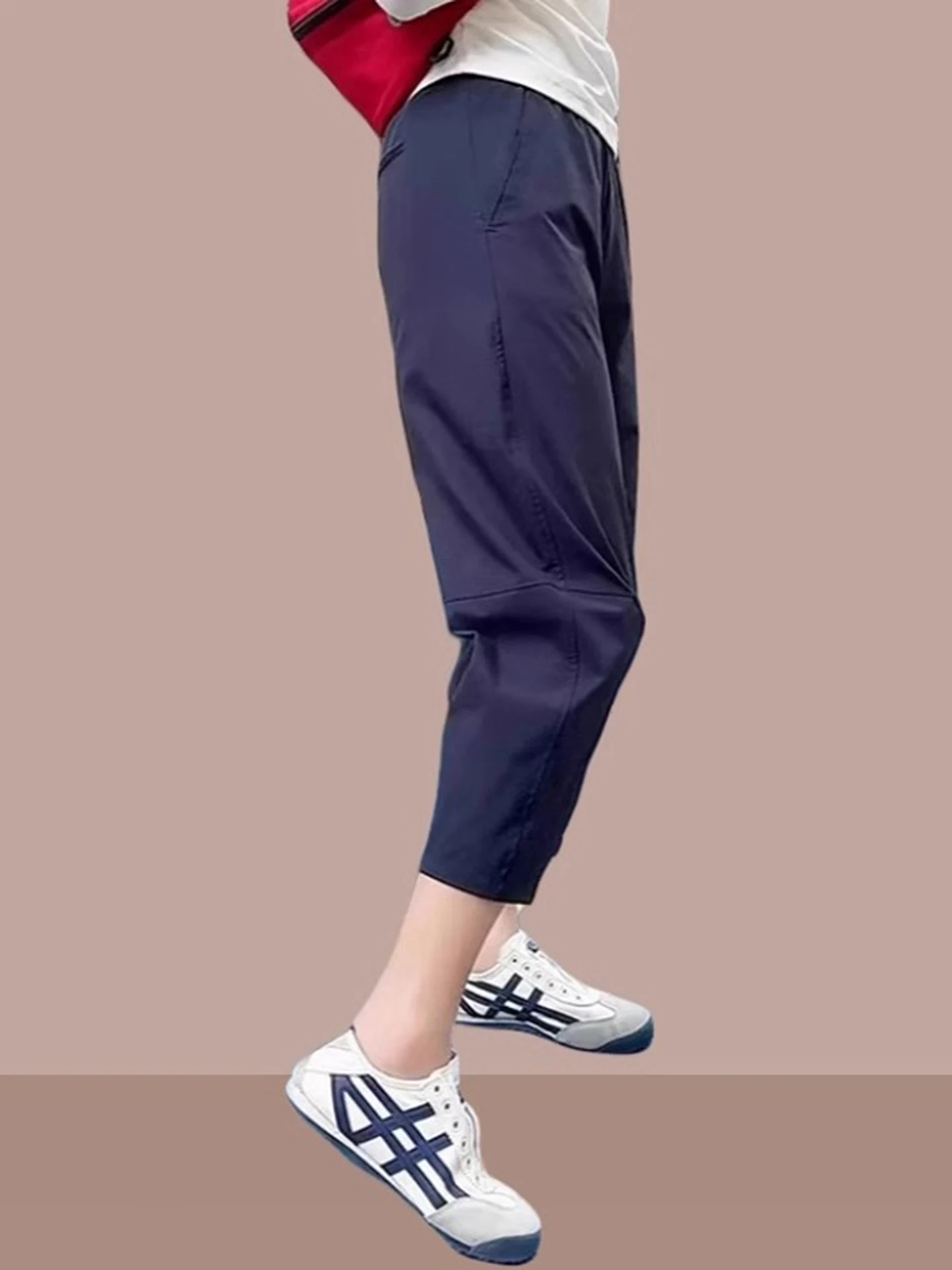 

Qui Dry Ice Silk Sports Pants Women's Summer Thin High Waist Slim Loose Sun Protection Nine Points Harlan Casual Pants