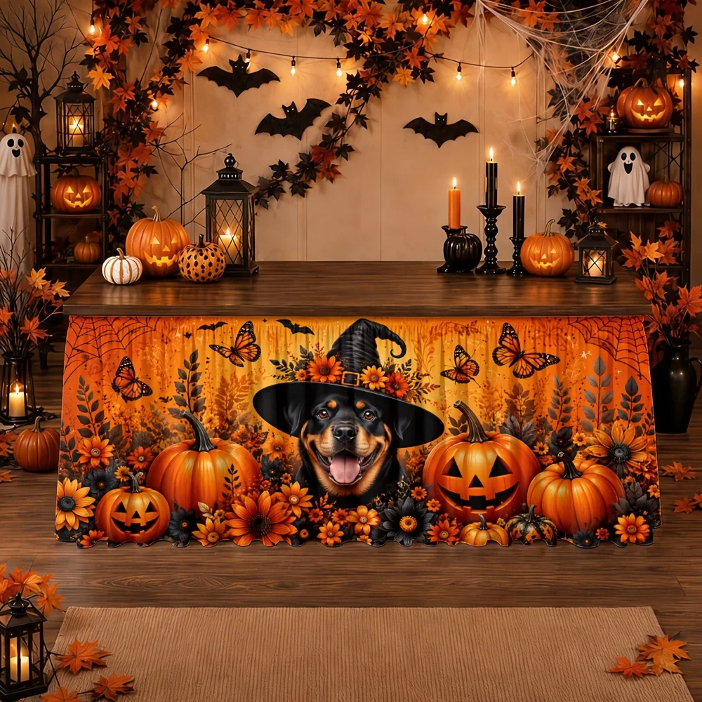 Party table skirt 1 piece Halloween pumpkin dog butterfly autumn decoration Polyester festive scary fun vibrantxzj