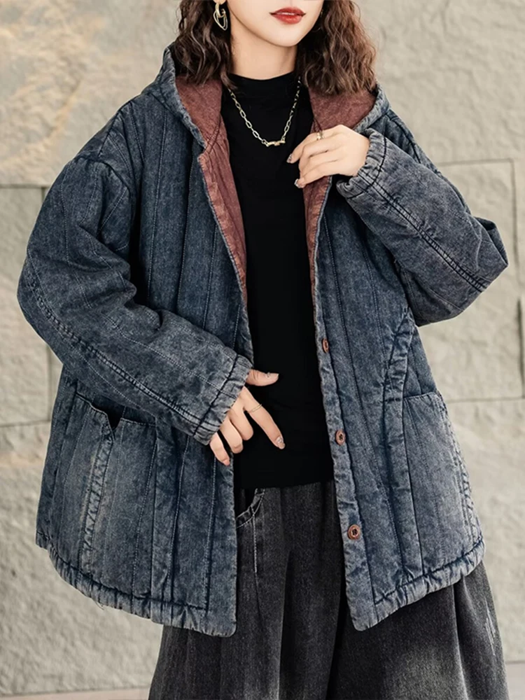 Max LuLu Korean Winter Loose Parkas Womens Fashion Hooded Striped Quilted Jackets Leisure Vintage Warm Oversized Thicken Coats