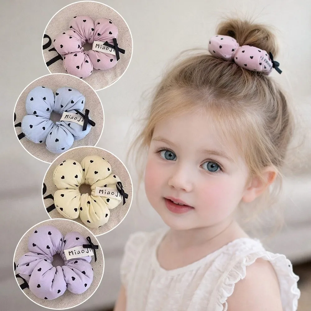 

New Heart-Printed Flower Scrunchies Ornament Elastic Hair Band Super Cute Headdress Headwear Hair Styling