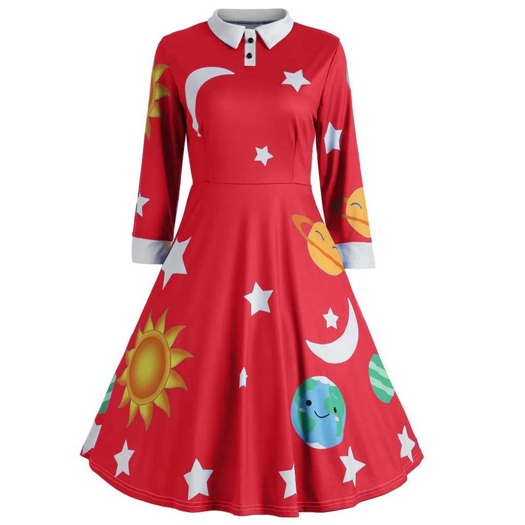 Anime Magische Schoolbus Cosplay Ms. Frizzle Kostuum Zonnestelsel Jurk Met Lange Mouwen Elegante Print Blauwgroene Paarse Meisjesjurk