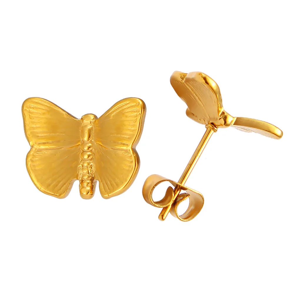 DIY accessories Korean version of fashion stainless steel butterfly wing small earrings casual sweet and cute 18K gold women's e