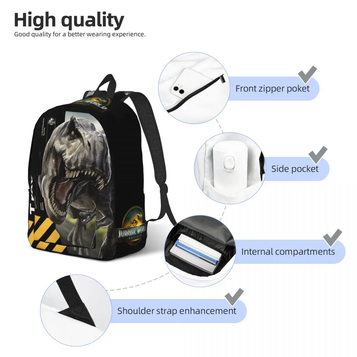 الجوراسي ولادة جديدة شعار الفيلم العالم الكلاسيكي على ظهره الرياضة طالب الأعمال 2025 Daypack للرجال النساء حقائب الكمبيوتر المحمول من القماش #4