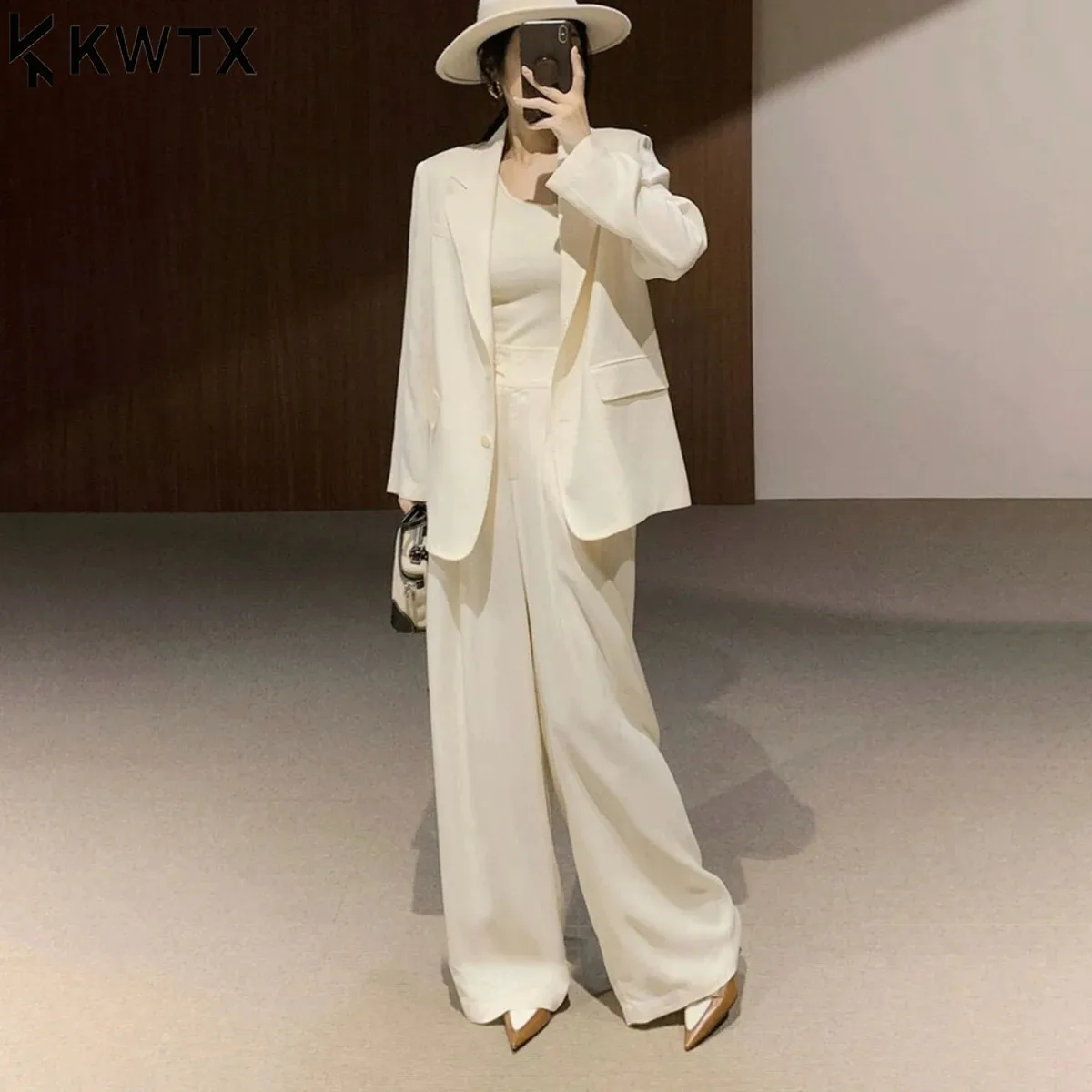 

KWTX 2025 New Elegant Women's Blazer And Straight Pants Set Slim Fit Two Side Pockets High Quality Fall Winter Office Wear Suit