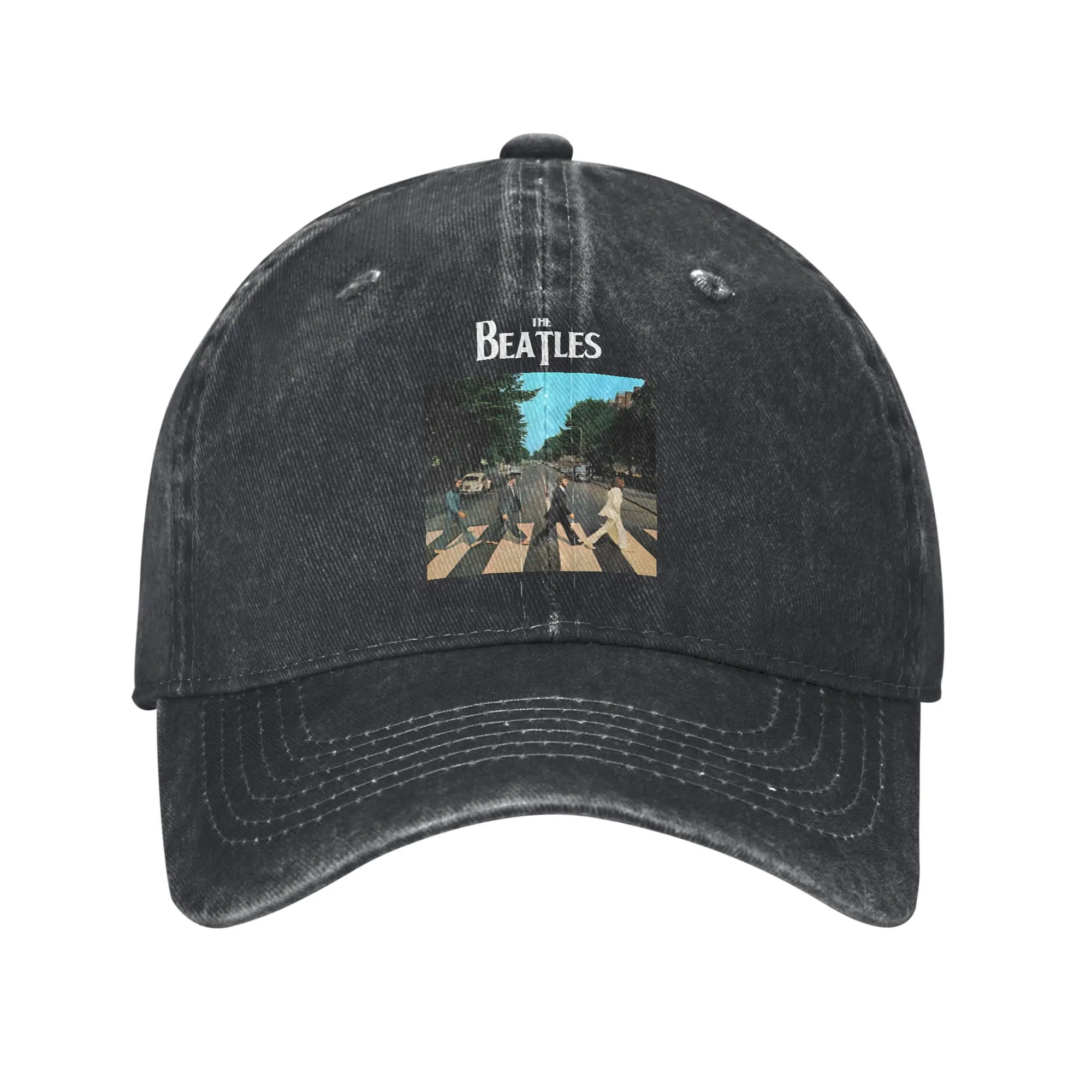 Boné Estilo Unissex B-Beatles Band, Boné de Denim Desgastado, Casual para Atividades ao Ar Livre, Boné Ajustável com Fecho Snapback