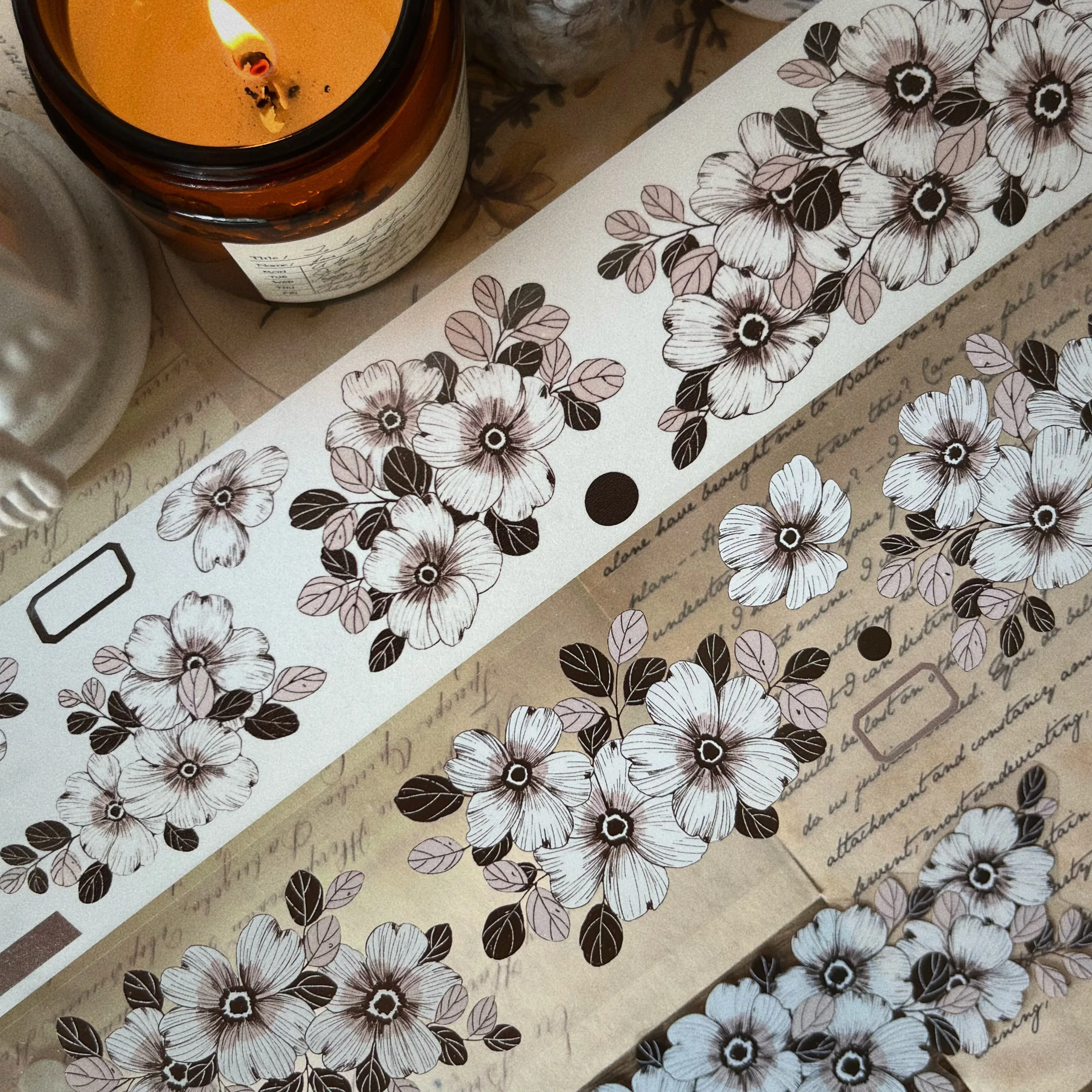 

Винтажная лента васи с имбирем и чаем, большие цветочные наклейки для журналов из ПЭТ