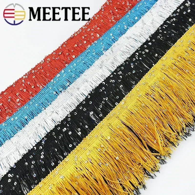 1Meter Meetee 10/15/20/30cm Embroidered Sequins Tassel Lace Ribbon for Stage Performances Dress Decoration DIY Dance Clothing